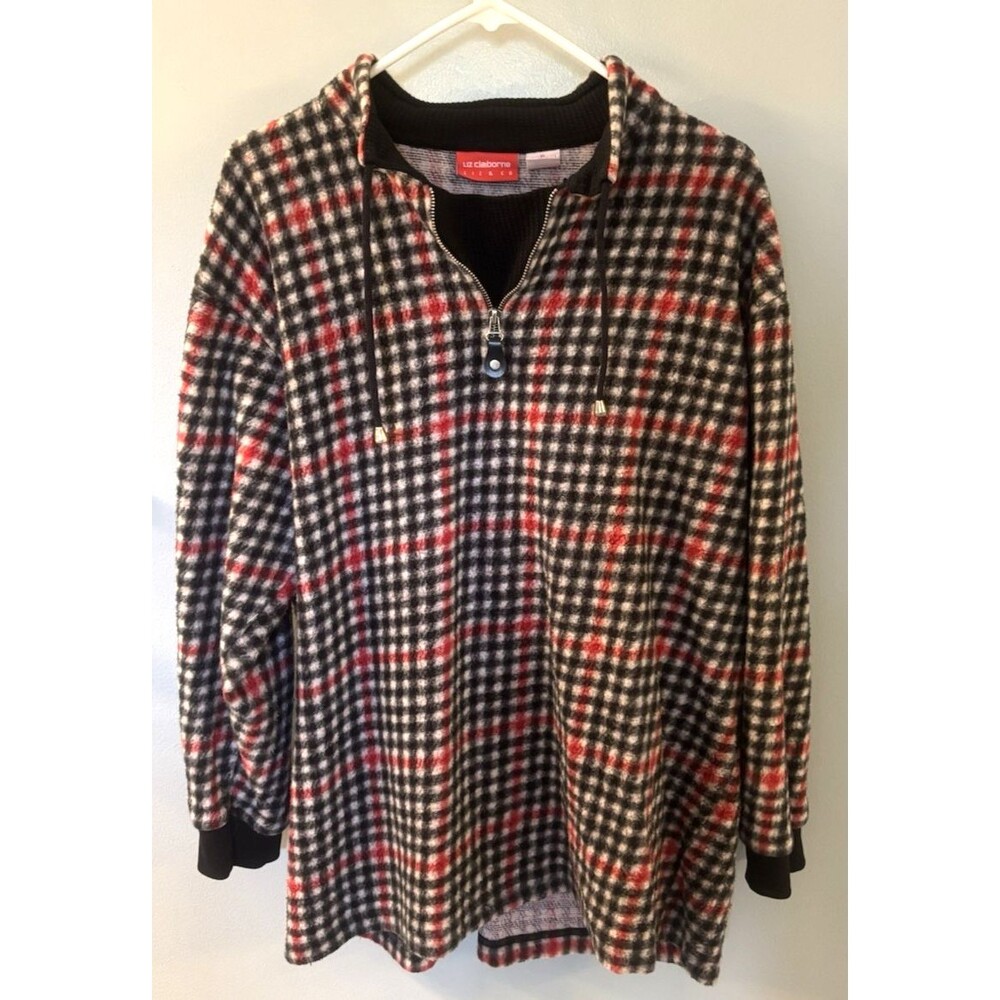 Liz Claiborne Checkered Fleece Pullover 1/4 Zip Size XL